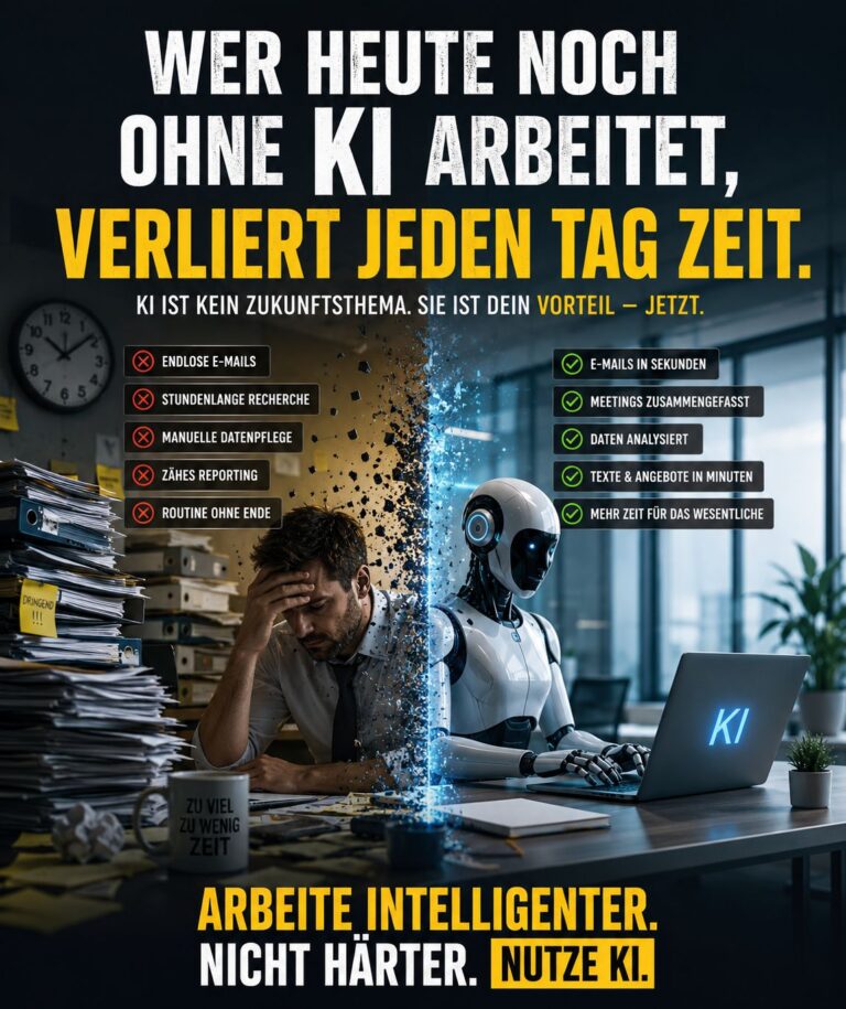 Wer heute noch ohne KI arbeitet, verliert jeden Tag Zeit.
