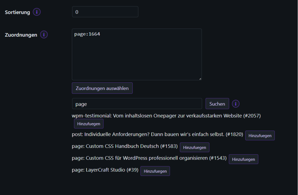 Suche Zuordnungen